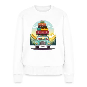 Voiture avec valises et bagages sur le toit - Pull Premium bio Femme - blanc - Devant - Julia (174cm)
