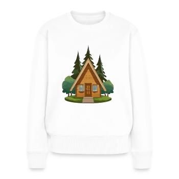 Hütte im Wald - Frauen Premium Bio Pullover - Weiß - Vorne - Julia (174cm)