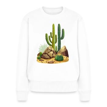 Wüste mit Kakteen und Felsen - Frauen Premium Bio Pullover - Weiß - Vorne - Julia (174cm)