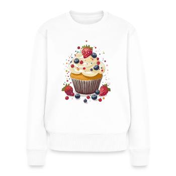 Cupcake oder Muffin mit Creme und Beeren - Frauen Premium Bio Pullover - Weiß - Vorne - Julia (174cm)