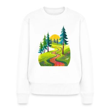 Wanderweg der sich über eine Wiese schlängelt - Frauen Premium Bio Pullover - Weiß - Vorne - Julia (174cm)