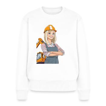 Ouvrier du bâtiment ou architecte sur le chantier de construction - Pull Premium bio Femme - blanc - Devant - Julia (174cm)