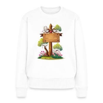 wooden signpost with trees and flowers - Women's Premium Organic Jumper - white - Front - Julia (174cm)