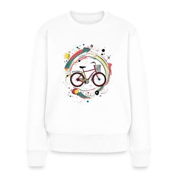 Illustration de vélo avec des éléments abstraits - Pull Premium bio Femme - blanc - Devant - Julia (174cm)