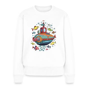 Sous-marin et poisson - Pull Premium bio Femme - blanc - Devant - Julia (174cm)