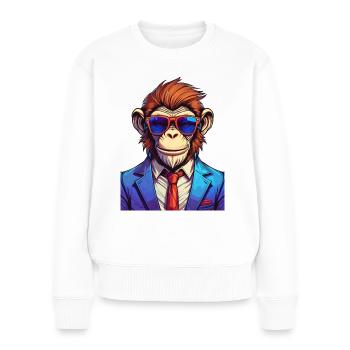 Affe mit Anzug und Sonnenbrille - Frauen Premium Bio Pullover - Weiß - Vorne - Julia (174cm)