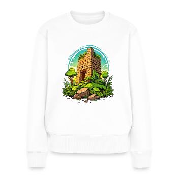 Auf ins Abenteuer – Ruine mit wilder Natur - Frauen Premium Bio Pullover - Weiß - Vorne - Julia (174cm)