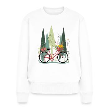 Fahrrad mit Blumen in der Natur auf einer Radtour - Frauen Premium Bio Pullover - Weiß - Vorne - Julia (174cm)