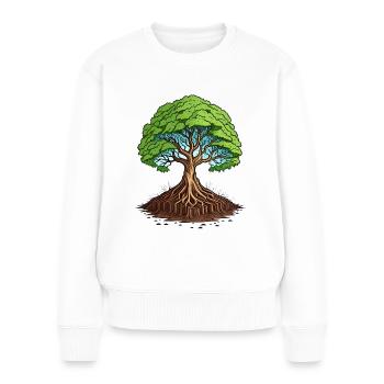 Ein großer Baum mit Wurzeln - Frauen Premium Bio Pullover - Weiß - Vorne - Julia (174cm)