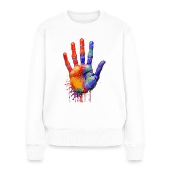 gemalte Hand - Frauen Premium Bio Pullover - Weiß - Vorne - Julia (174cm)