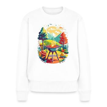 Illustration von einem Grill in der Natur - Frauen Premium Bio Pullover - Weiß - Vorne - Julia (174cm)