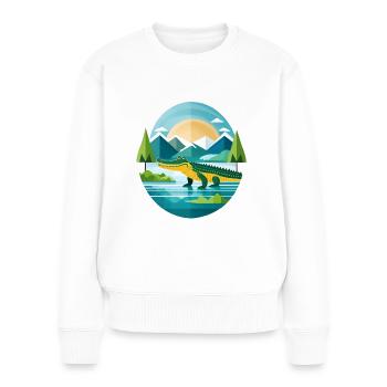 Krokodil Illustration - Frauen Premium Bio Pullover - Weiß - Vorne - Julia (174cm)