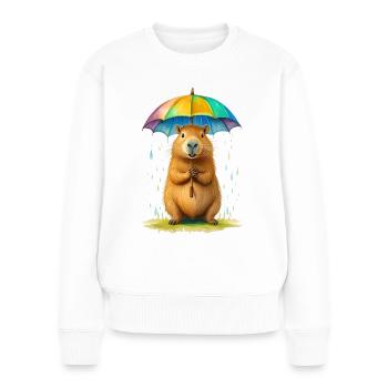 Capybara mit Regenschirm - Frauen Premium Bio Pullover - Weiß - Vorne - Julia (174cm)