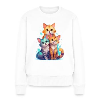 Trois chats mignons et joueurs - Pull Premium bio Femme - blanc - Devant - Julia (174cm)