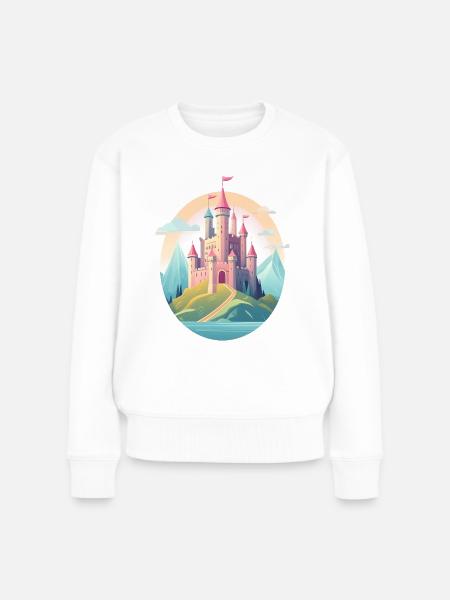 Ein mittelalterliches Schloss zwischen Hügeln - Frauen Premium Bio Pullover - Weiß