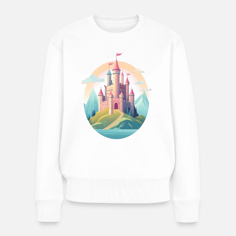 Ein mittelalterliches Schloss zwischen Hügeln - Frauen Premium Bio Pullover - Weiß