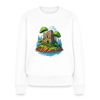Ruine auf einer einsamen Insel - Frauen Premium Bio Pullover - Weiß - Vorne - Julia (174cm)