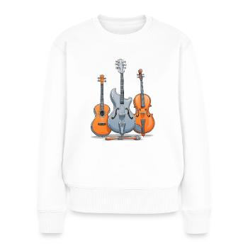 Gitarre, E-Gitarre und Cello - Frauen Premium Bio Pullover - Weiß - Vorne - Julia (174cm)