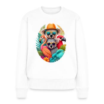 Koala, Faultier und Flamingo im Sommer - Frauen Premium Bio Pullover - Weiß - Vorne - Julia (174cm)