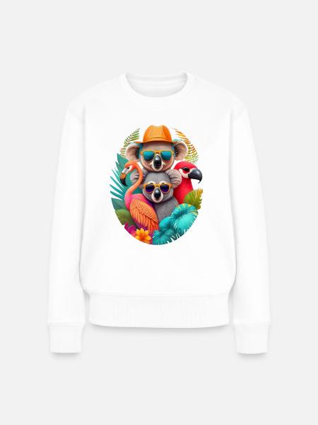 Koala, Faultier und Flamingo im Sommer - Frauen Premium Bio Pullover - Weiß