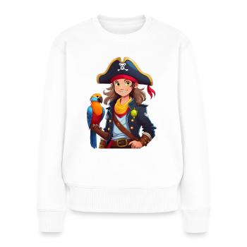 Mignon Pirate Femelle avec Perroquet (Femme Pirate) - Pull Premium bio Femme - blanc - Devant - Julia (174cm)