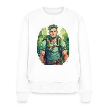 Ein Abenteurer auf Abenteuerreise - Frauen Premium Bio Pullover - Weiß - Vorne - Julia (174cm)