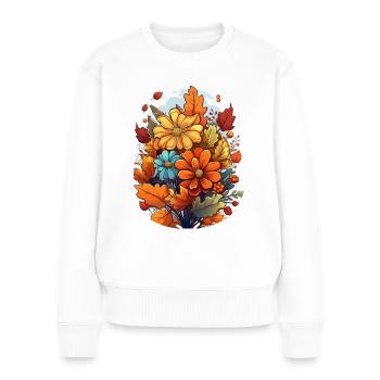 Herbstliches Design mit Blumen und Blättern - Frauen Premium Bio Pullover - Weiß - Vorne - Julia (174cm)