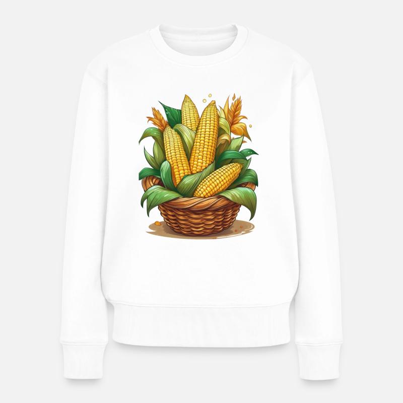Épis de maïs dans un panier en osier - Pull Premium bio Femme - blanc