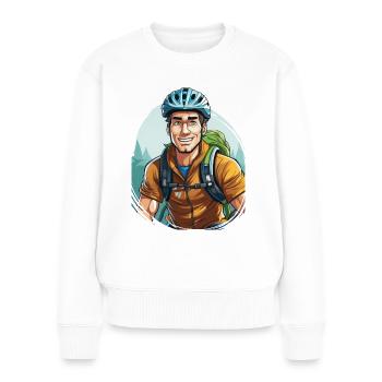 Un cycliste avec un sac à dos - Pull Premium bio Femme - blanc - Devant - Julia (174cm)