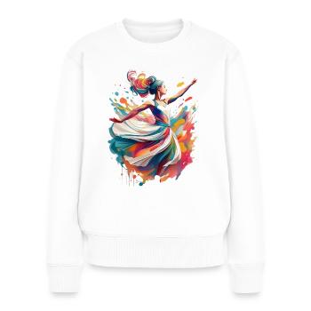 Abstrakte, farbenfrohe Tänzerin - Frauen Premium Bio Pullover - Weiß - Vorne - Julia (174cm)