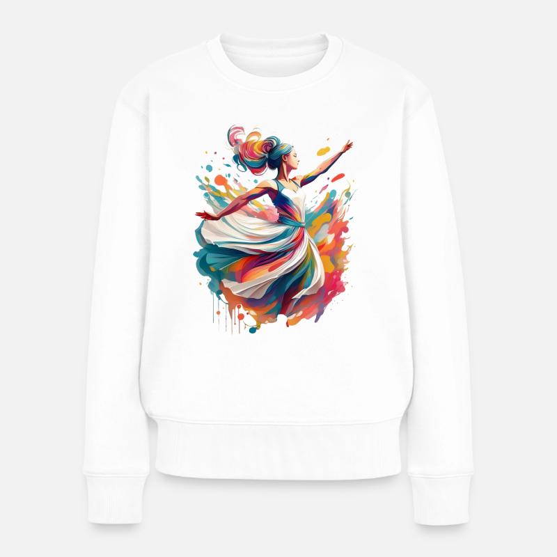 Abstrakte, farbenfrohe Tänzerin - Frauen Premium Bio Pullover - Weiß