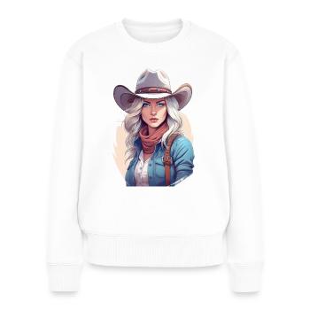 Portrait de cow-boy western - Pull Premium bio Femme - blanc - Devant - Julia (174cm)