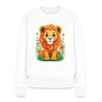 Niedlicher Löwe auf einer Wiese mit Blumen - Frauen Premium Bio Pullover - Weiß - Vorne - Julia (174cm)
