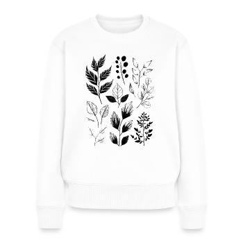 Blätter und Zweige in schwarz weiß - Frauen Premium Bio Pullover - Weiß - Vorne - Julia (174cm)