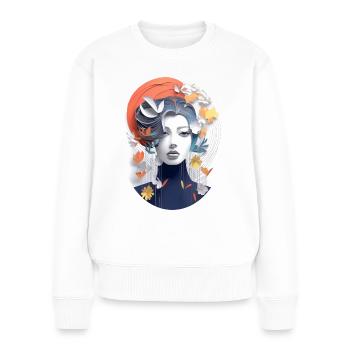 Abstraktes, modernes Kunst Porträt einer Frau - Frauen Premium Bio Pullover - Weiß - Vorne - Julia (174cm)