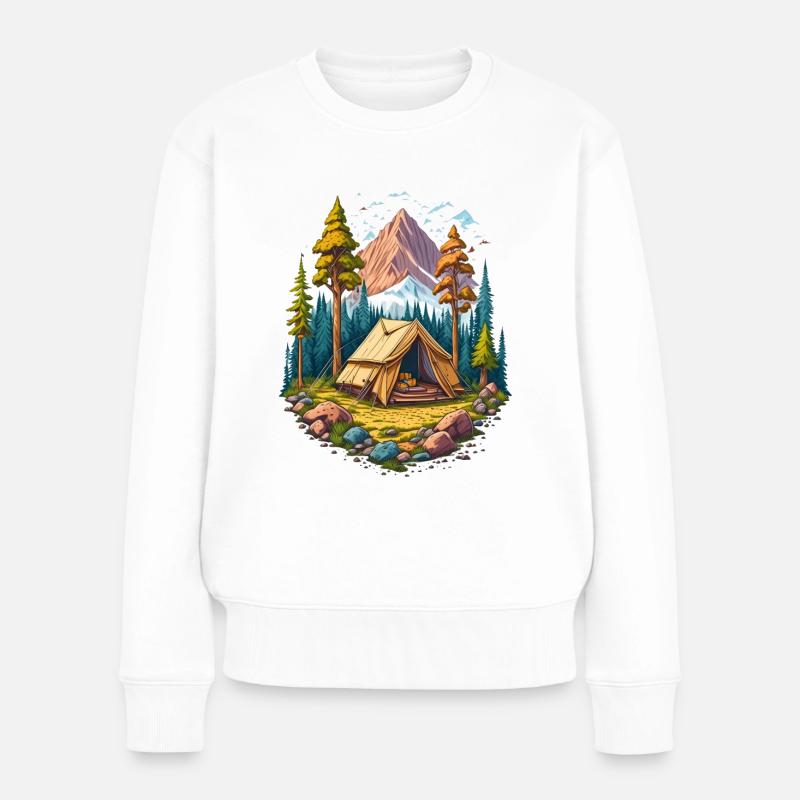 Camping in der wilden Natur mit einem Zelt - Frauen Premium Bio Pullover - Weiß