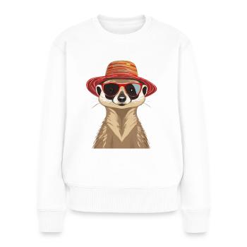 Erdmännchen mit Sonnenbrille und Sonnenhut - Frauen Premium Bio Pullover - Weiß - Vorne - Julia (174cm)