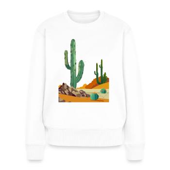 Kakteen in der Wüste - Frauen Premium Bio Pullover - Weiß - Vorne - Julia (174cm)