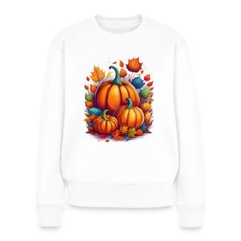 Pumpkins surrounded by colorful foliage – autumn - Women's Premium Organic Jumper - white - Front - Julia (174cm)