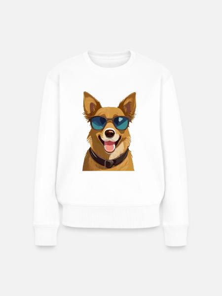 Hund mit Sonnenbrille - Frauen Premium Bio Pullover - Weiß