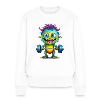 Ein niedliches Monster mit einer Hantel - Frauen Premium Bio Pullover - Weiß - Vorne - Julia (174cm)