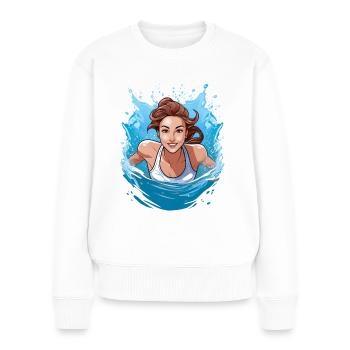 Schwimmerin - Frauen Premium Bio Pullover - Weiß - Vorne - Julia (174cm)