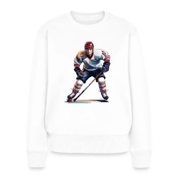 Eishockey Spieler Illustration - Frauen Premium Bio Pullover - Weiß - Vorne - Julia (174cm)