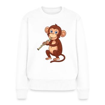 Un singe jouant de la flûte traversière - Pull Premium bio Femme - blanc - Devant - Julia (174cm)