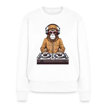 Un singe qui travaille comme DJ – disc jockey - Pull Premium bio Femme - blanc - Devant - Julia (174cm)