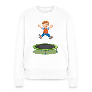Un trampoline de saut d’enfant joyeux - Pull Premium bio Femme - blanc - Devant - Julia (174cm)