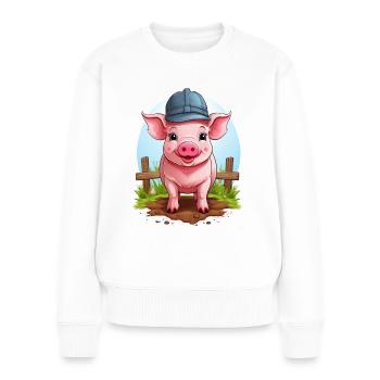 Ein niedliches Schwein mit Hut im Schlamm - Frauen Premium Bio Pullover - Weiß - Vorne - Julia (174cm)