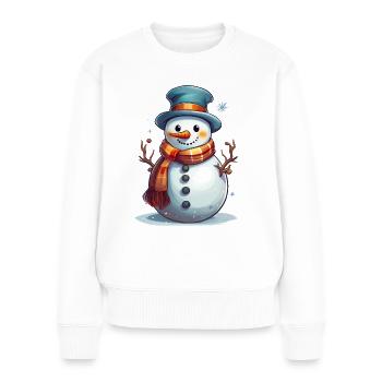Schneemann im Winter – Cartoon Illustration - Frauen Premium Bio Pullover - Weiß - Vorne - Julia (174cm)