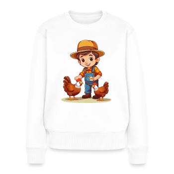 Un agriculteur nourrit ses poulets - Pull Premium bio Femme - blanc - Devant - Julia (174cm)