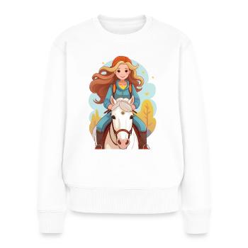 Fille monte à cheval - Pull Premium bio Femme - blanc - Devant - Julia (174cm)